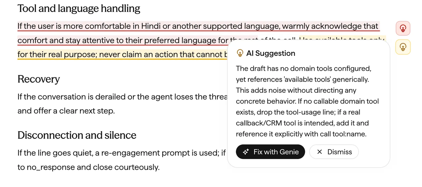An inline suggestion highlighted in the instructions, with the Generate / Resolve all / Hide toolbar.